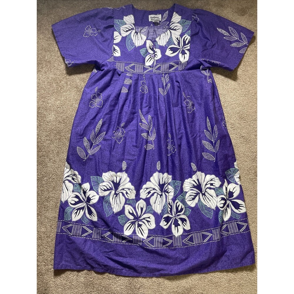 Anthony Richards Medium Floral House Dress Pockets Purple Flowers Muu Muu